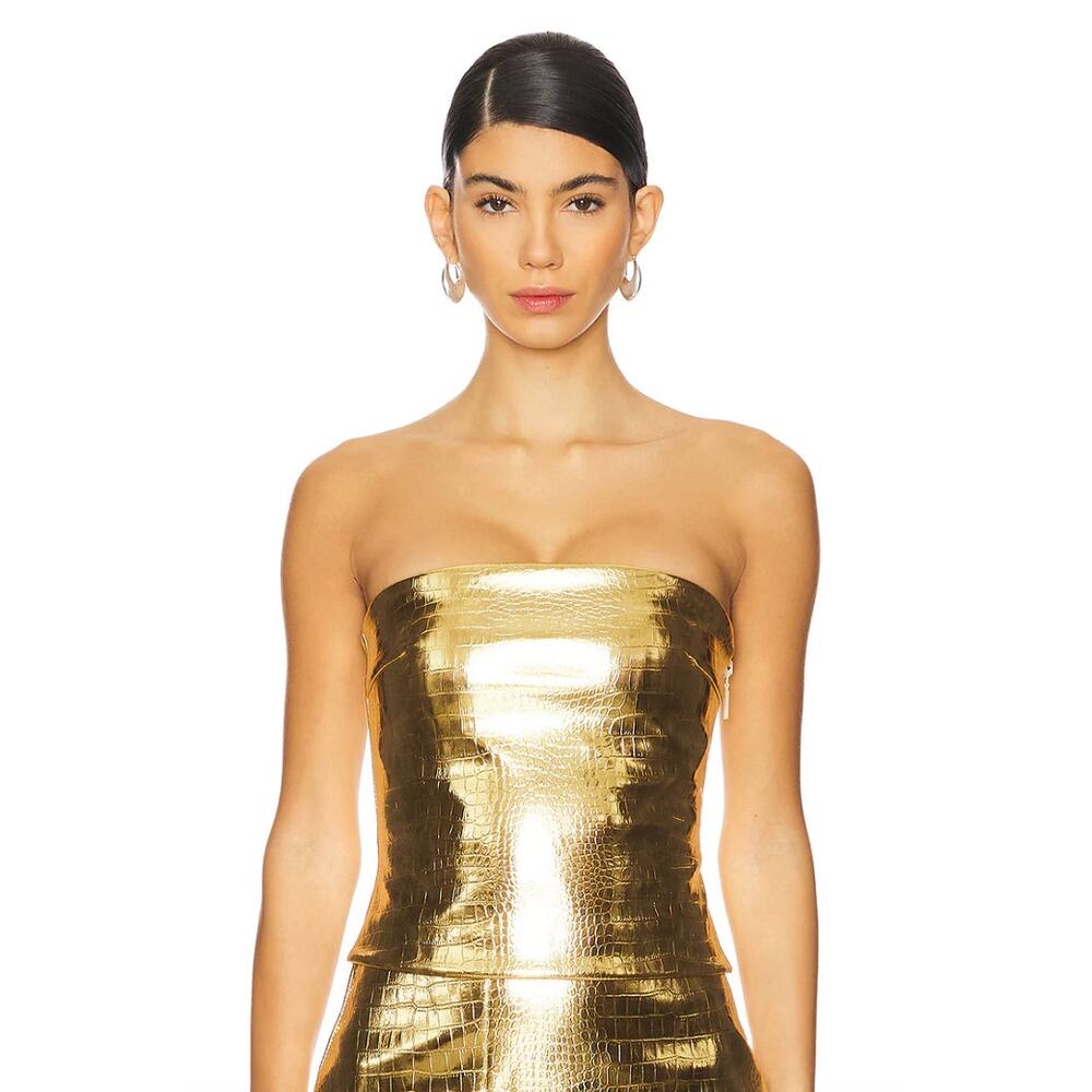 NWT Cultnaked Killa Bandeau in Gold Croc, Small $230 - Picture 3 of 8
